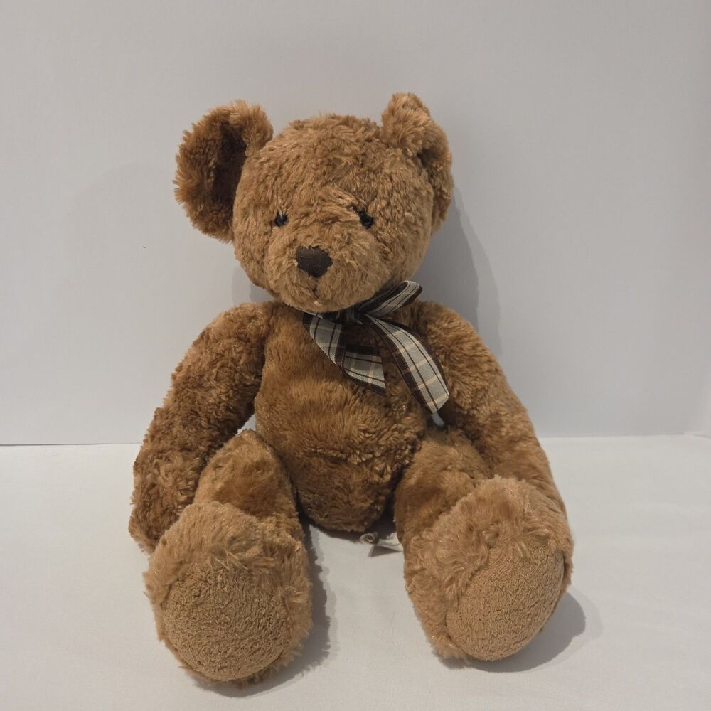 2000 Animal Alley Floppy Teddy Bear Stuffed Plush 16" Brown Plaid Bow Bean Bag